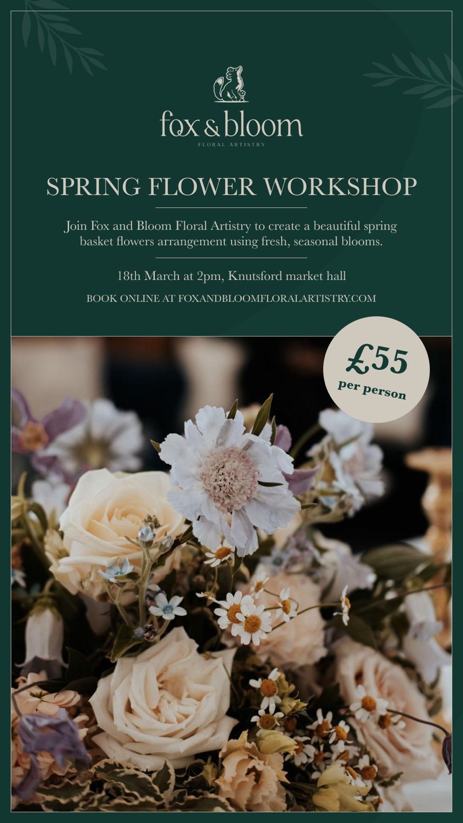 Spring Flower Workshop 18th March 2025 Knutsford Market Hall